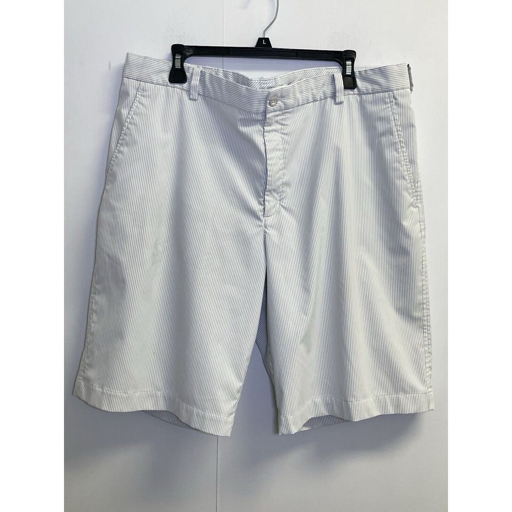 Nike Golf Shorts Mens 40X11 White Gray Striped Outdoor 400775-100 Swoosh
